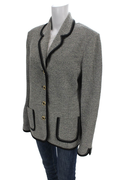 St. John Collection Women Black Flecked Tweed Knit Blazer Long Sleeve Size M
