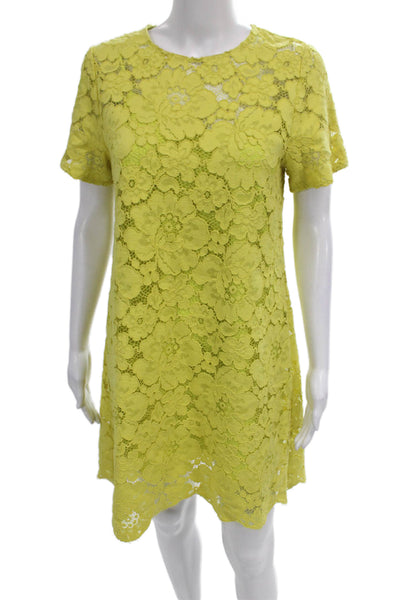 BCBG Max Azria Women Shift Dress Yellow Cotton Short Sleeve Button Size 2XS
