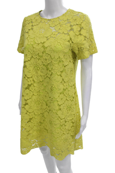 BCBG Max Azria Women Shift Dress Yellow Cotton Short Sleeve Button Size 2XS