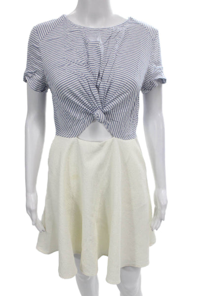Line & Dot Womens Mini Dress Blue Cotton Short Sleeve Round Neck Size M