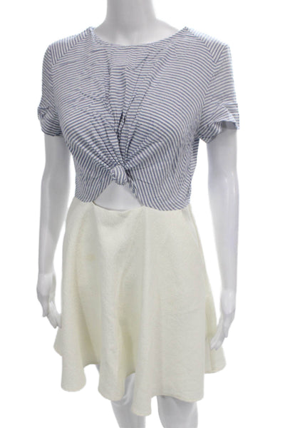 Line & Dot Womens Mini Dress Blue Cotton Short Sleeve Round Neck Size M