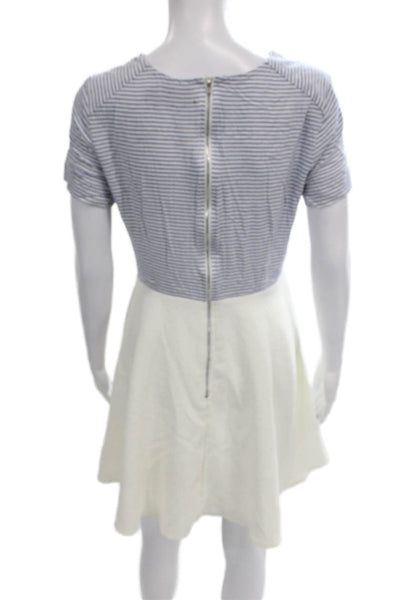 Line & Dot Womens Mini Dress Blue Cotton Short Sleeve Round Neck Size M
