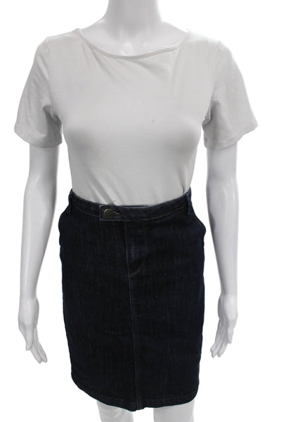 Zara Woman Womens Straight Pencil Skirt Blue Cotton Blend Button Size 8