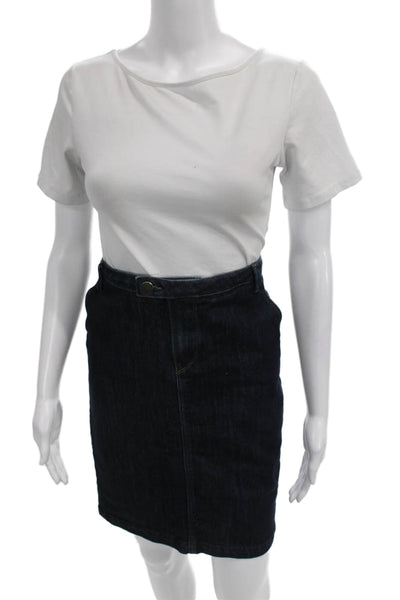 Zara Woman Womens Straight Pencil Skirt Blue Cotton Blend Button Size 8