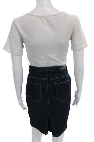 Zara Woman Womens Straight Pencil Skirt Blue Cotton Blend Button Size 8