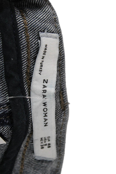 Zara Woman Womens Straight Pencil Skirt Blue Cotton Blend Button Size 8