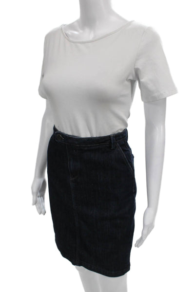 Zara Woman Womens Straight Pencil Skirt Blue Cotton Button Knee Size 8