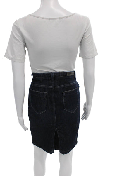 Zara Woman Womens Straight Pencil Skirt Blue Cotton Button Knee Size 8