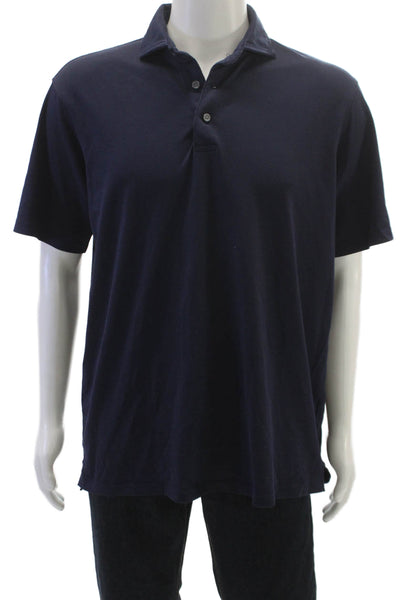 Greyson Mens Polo Shirt Blue Cotton Collared Short Sleeve Size L