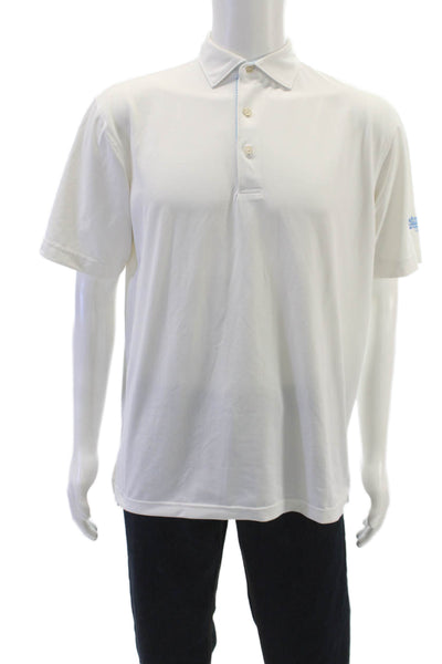 Peter Millar Mens Collared White Polo Short Sleeve Polyester Golf Size M