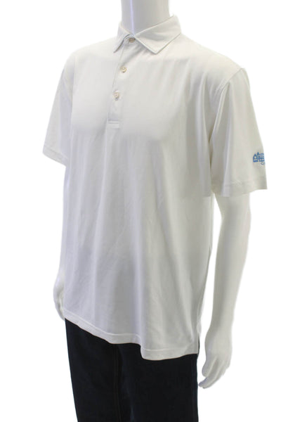 Peter Millar Mens Collared White Polo Short Sleeve Polyester Golf Size M
