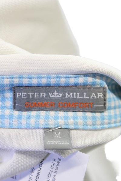 Peter Millar Mens Collared White Polo Short Sleeve Polyester Golf Size M