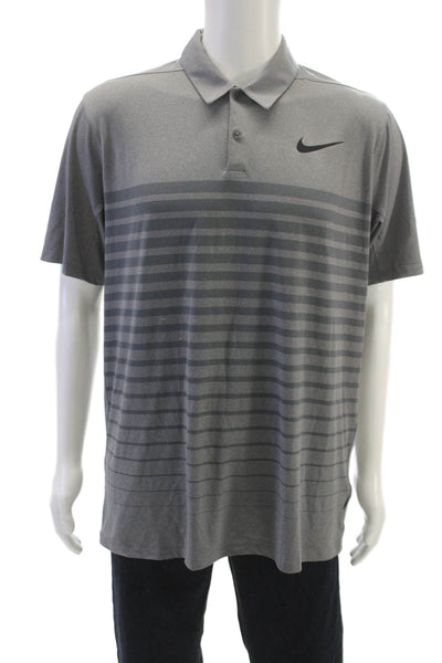 Nike Golf Mens Polo Gray Striped Polyester Collared Short Sleeve Size L