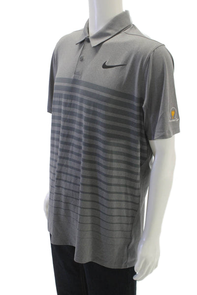 Nike Golf Mens Polo Gray Striped Polyester Collared Short Sleeve Size L