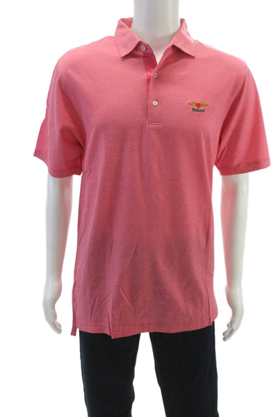 Peter Millar Mens Polo Gingham Collared Short Sleeve Red Cotton Size M