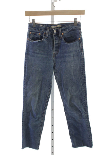 Levis Womens Straight Blue Cotton Jeans Low Rise Inseam 25 Size 24
