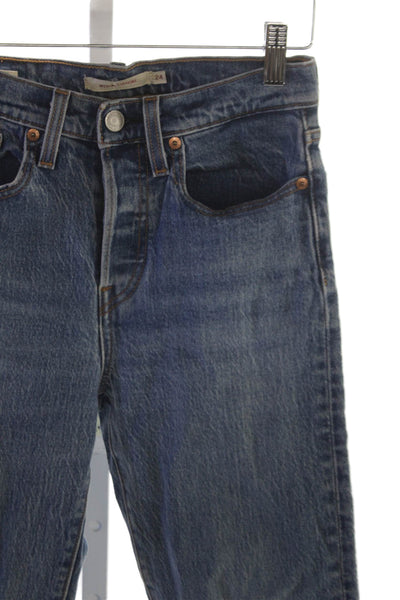 Levis Womens Straight Blue Cotton Jeans Low Rise Inseam 25 Size 24