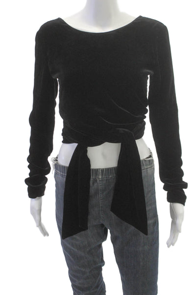 Justicia Ruano Women Cropped Black Viscose Boat Neck Long Sleeve Blouse Size 38
