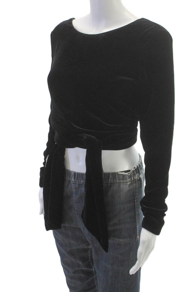 Justicia Ruano Women Cropped Black Viscose Boat Neck Long Sleeve Blouse Size 38