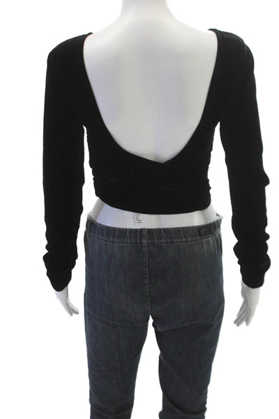 Justicia Ruano Women Cropped Black Viscose Boat Neck Long Sleeve Blouse Size 38