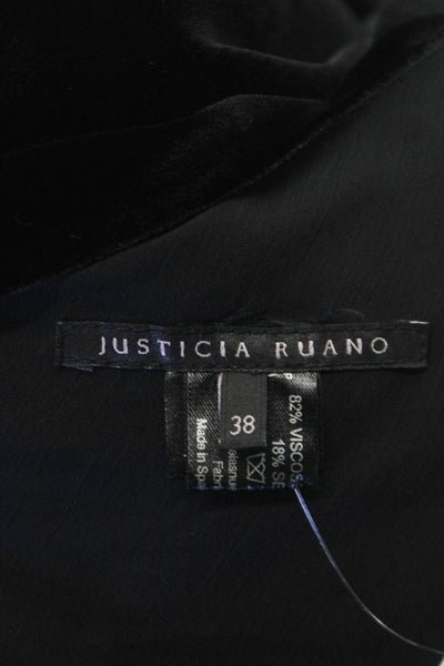 Justicia Ruano Women Cropped Black Viscose Boat Neck Long Sleeve Blouse Size 38