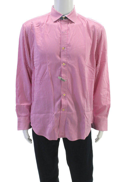 Robert Graham Mens Cotton Striped Button Down Shirt Pink Size XL
