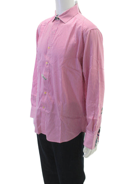 Robert Graham Mens Cotton Striped Button Down Shirt Pink Size XL