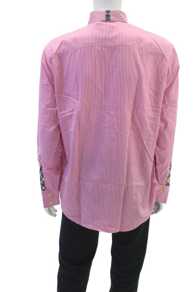 Robert Graham Mens Cotton Striped Button Down Shirt Pink Size XL