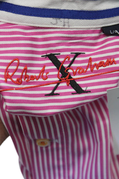 Robert Graham Mens Cotton Striped Button Down Shirt Pink Size XL