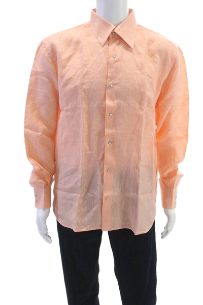 Oriali Mens Linen Casual Button Down Shirt Orange Size L