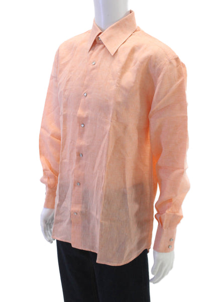Oriali Mens Linen Casual Button Down Shirt Orange Size L