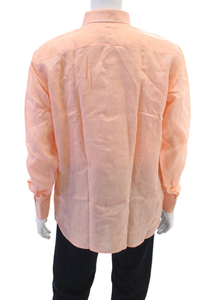 Oriali Mens Linen Casual Button Down Shirt Orange Size L