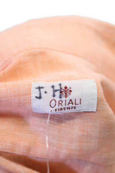 Oriali Mens Linen Casual Button Down Shirt Orange Size L
