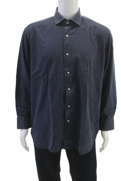 Oriali Mens Cotton Collared Long Sleeve Button Down Shirt Blue Size L
