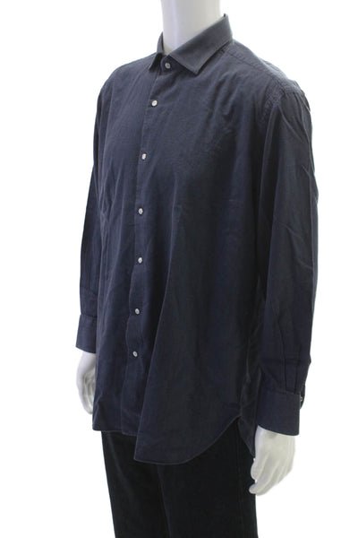 Oriali Mens Cotton Collared Long Sleeve Button Down Shirt Blue Size L