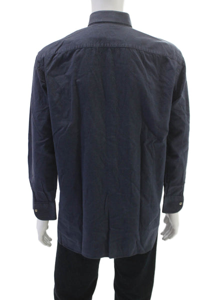 Oriali Mens Cotton Collared Long Sleeve Button Down Shirt Blue Size L