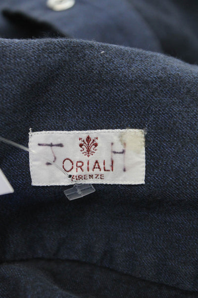 Oriali Mens Cotton Collared Long Sleeve Button Down Shirt Blue Size L
