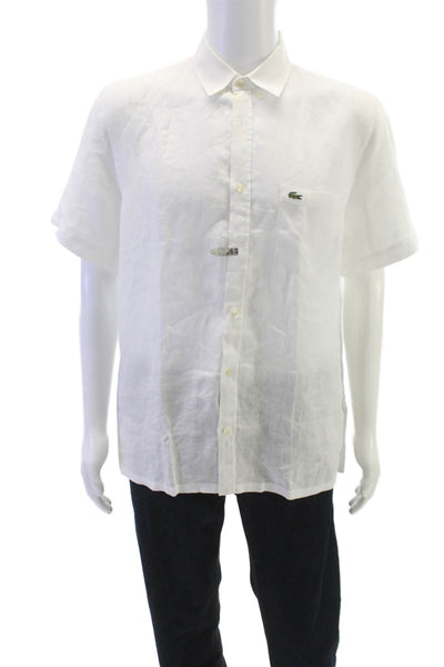 Lacoste Mens Linen Short Sleeve Button Down Shirt White Size L