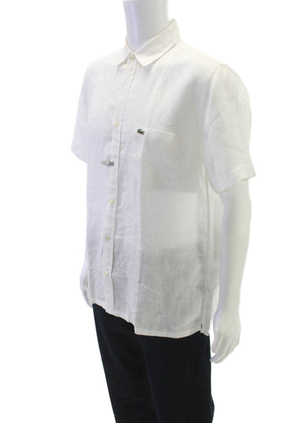 Lacoste Mens Linen Short Sleeve Button Down Shirt White Size L