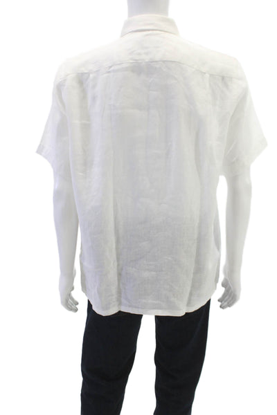 Lacoste Mens Linen Short Sleeve Button Down Shirt White Size L