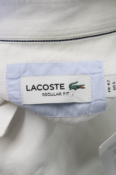 Lacoste Mens Linen Short Sleeve Button Down Shirt White Size L