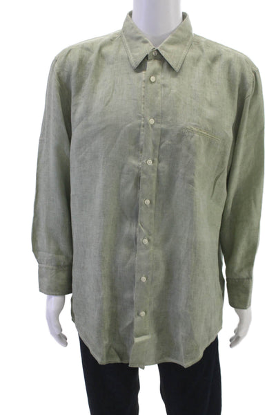 Boss Hugo Boss Mens Linen Casual Button Down Shirt Green Size 2X
