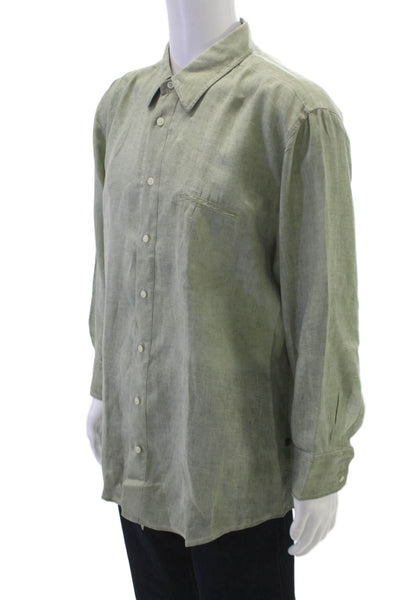 Boss Hugo Boss Mens Linen Casual Button Down Shirt Green Size 2X