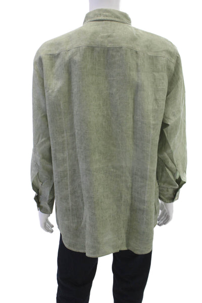 Boss Hugo Boss Mens Linen Casual Button Down Shirt Green Size 2X