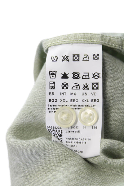 Boss Hugo Boss Mens Linen Casual Button Down Shirt Green Size 2X