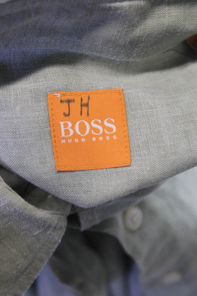 Boss Hugo Boss Mens Linen Casual Button Down Shirt Green Size 2X