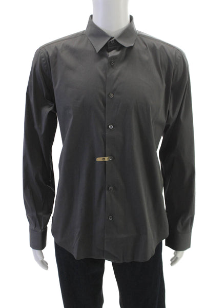 Theory Mens Cotton Casual Button Down Shirt Gray Size L