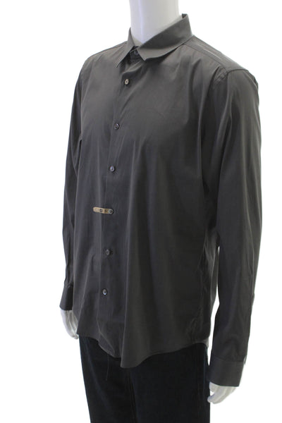 Theory Mens Cotton Casual Button Down Shirt Gray Size L