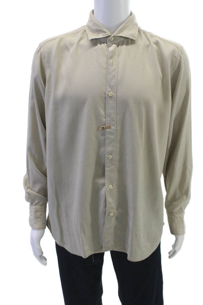 Tintoria Mattei Mens Cotton Collared Long Sleeve Button Down Shirt Gray Size 44