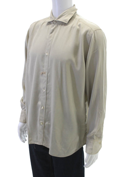 Tintoria Mattei Mens Cotton Collared Long Sleeve Button Down Shirt Gray Size 44